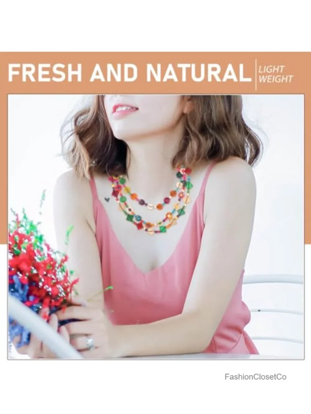 Bohemian Beaded Necklace Chunky Statement Collar Wood Shell Women Gift